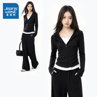 NOB真维斯美式套装女早春新款设计感慵懒通勤运动洋气卫裤两件套