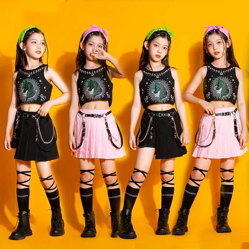 打歌服女团演出服儿童爵士舞服装舞台装套装裙走秀潮服衣服嘻哈潮_虎窝淘