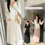 2026春新款大码女装胖MM森系蕾丝吊带纱裙套装含羊毛开衫三件套