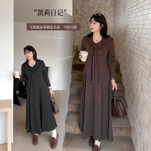 女装 大码 胖MM慵懒风针织披肩连衣裙收腰显瘦减龄长裙 新款 2025秋季