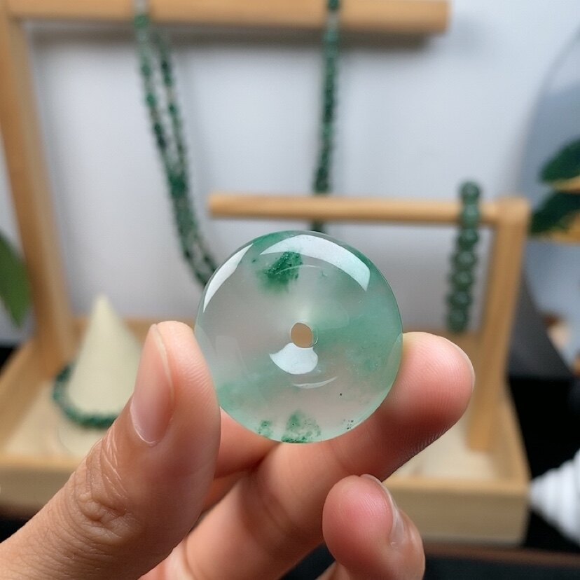 天然冰飘花非洲翠平安扣吊坠
