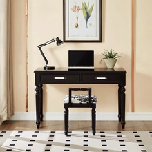 黑色书桌美式全实木家用书房卧室欧式法式复古小户型电脑桌写字桌