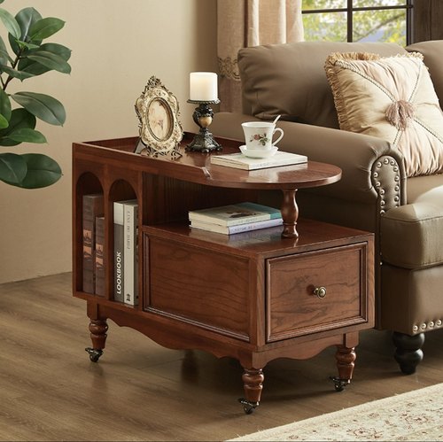美式实木边几复古客厅沙发侧边桌置物桌小茶几家用角几角落储物柜