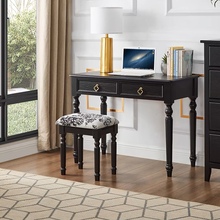 法式黑色书桌美式小户型卧室简约学习桌电脑桌实木家用学生写字桌