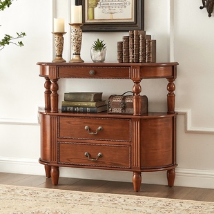 美式 实木入户靠墙玄关桌轻奢进门玄关柜半圆餐边柜墙边柜端景台