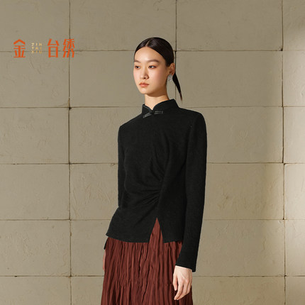 金台绣国风盘扣针织衫羊毛混纺精美典雅秋季新款SA36783