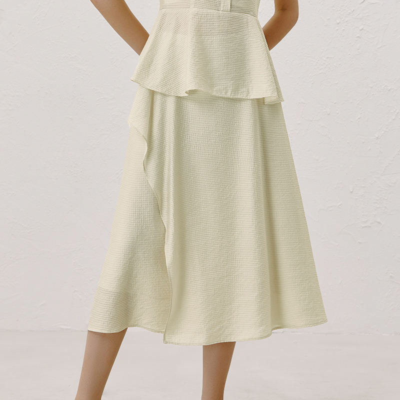 台绣女装长裙2024夏季新款简约纯色荷叶边显瘦设计双层A字半身裙