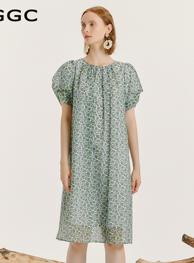 台绣商城同款印花连衣裙泡泡袖休闲度假风女装夏季新款F36685