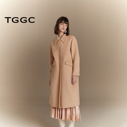 台绣毛呢外套纯色通勤风翻领羊毛舒适直身修身保暖大衣冬J37117