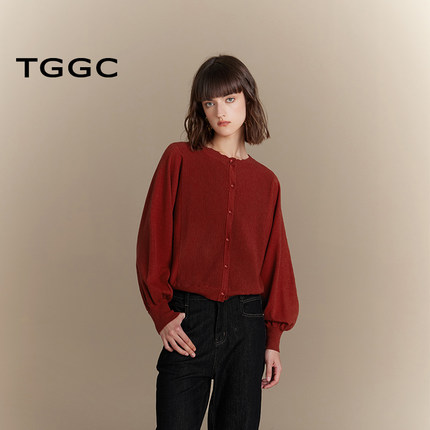 TGGC/台绣波浪边针织开衫复古灯笼袖优雅浪漫秋季新款S37167