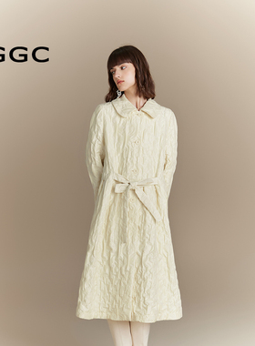 台绣新中式风衣女提花国风肌理感系带蝴蝶结翻领外套秋款J37125