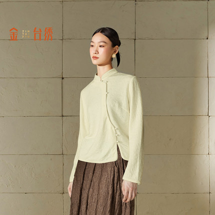 金台绣新中式女上衣秋季新款羊毛混纺毛针织衫商场同款S36831