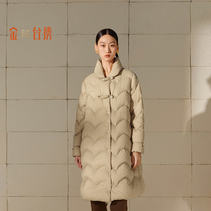 金台绣新中式羽绒服女盘扣肌理感轻薄立领保暖鸭绒外套冬J36911