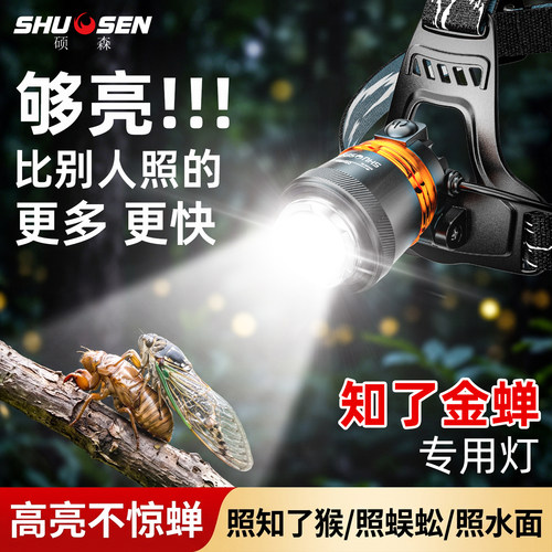 硕森头戴超亮头灯小型户外大容量