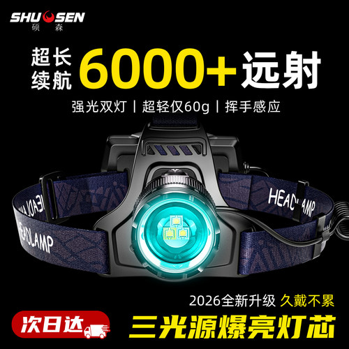 硕森强光超亮头灯感应大容量户外