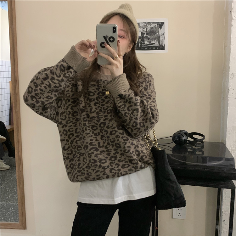 Real shot real price chic Korean style loose and thin leopard print thickened maoyiyuan