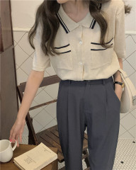 Real price chic Hanfeng oat color knitted top