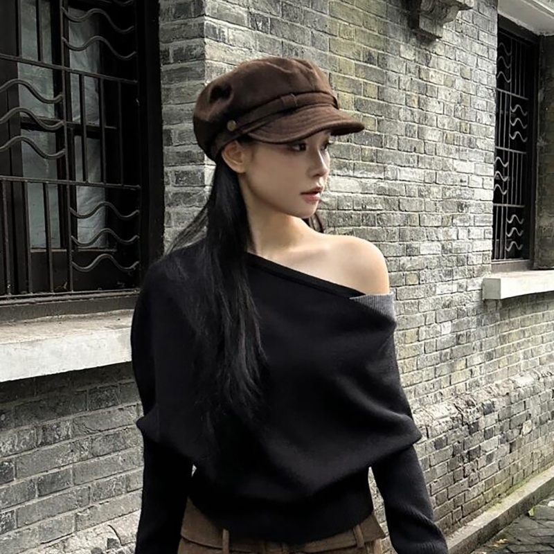 美拉德棕色麂皮绒平顶贝雷帽女秋冬复古英伦风显脸小八角报童帽子