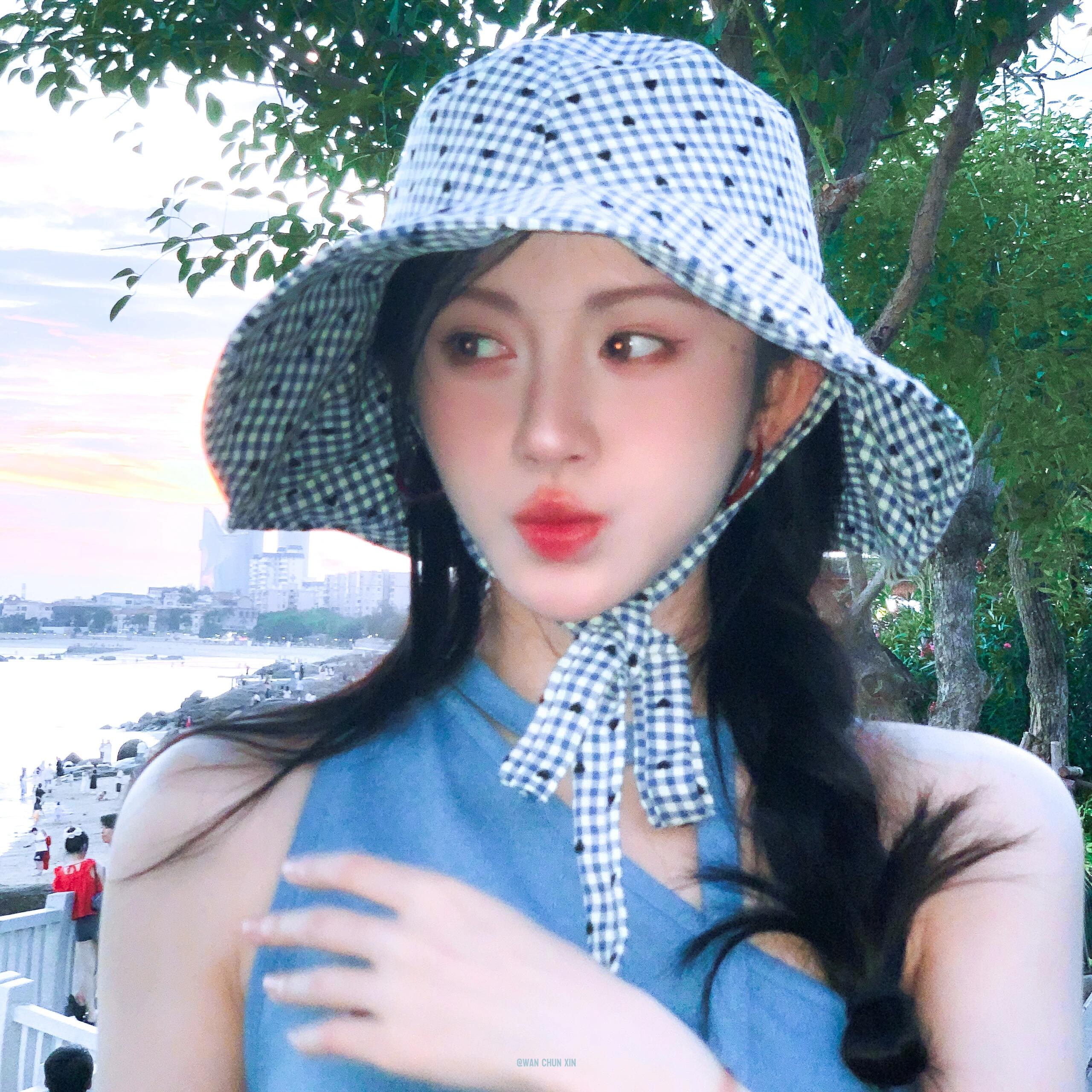 鞠婧祎同款爱心千鸟格子渔夫帽