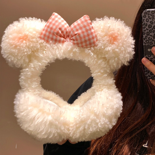 可爱蝴蝶结小熊耳朵羊羔绒耳罩女冬季防寒保暖耳暖耳包耳套耳捂子