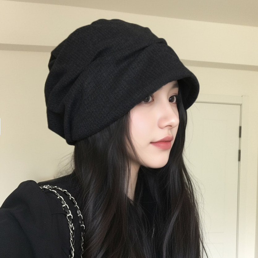 黑色灯芯绒褶皱堆堆帽女秋冬季小众显脸小冷帽大头围保暖包头帽子,服饰配件/皮带/帽子/围巾,帽子,淘宝优惠券,粉丝福利购,淘宝优惠卷