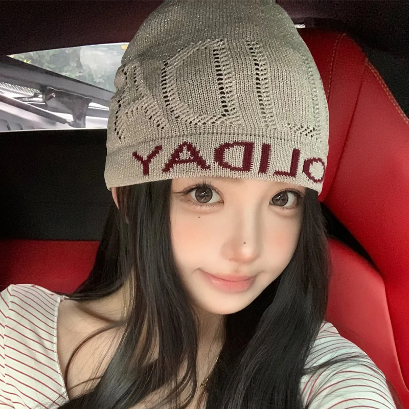 字母细闪针织包头帽显脸小