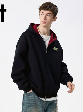 it:CHOCOOLATE开衫连帽撞色卫衣男女宽松休闲外套秋冬情侣上衣潮