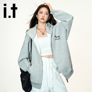 it:CHOCOOLATE连帽开衫加绒卫衣男女2025秋冬款宽松休闲外套上衣