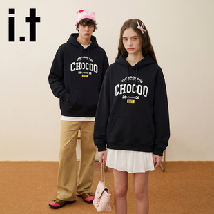 it:CHOCOOLATE连帽加绒套头卫衣女2026春季新款休闲宽松情侣上衣