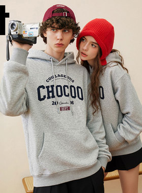 it:CHOCOOLATE美式连帽加绒卫衣休闲宽松帽衫秋冬情侣款外套上衣
