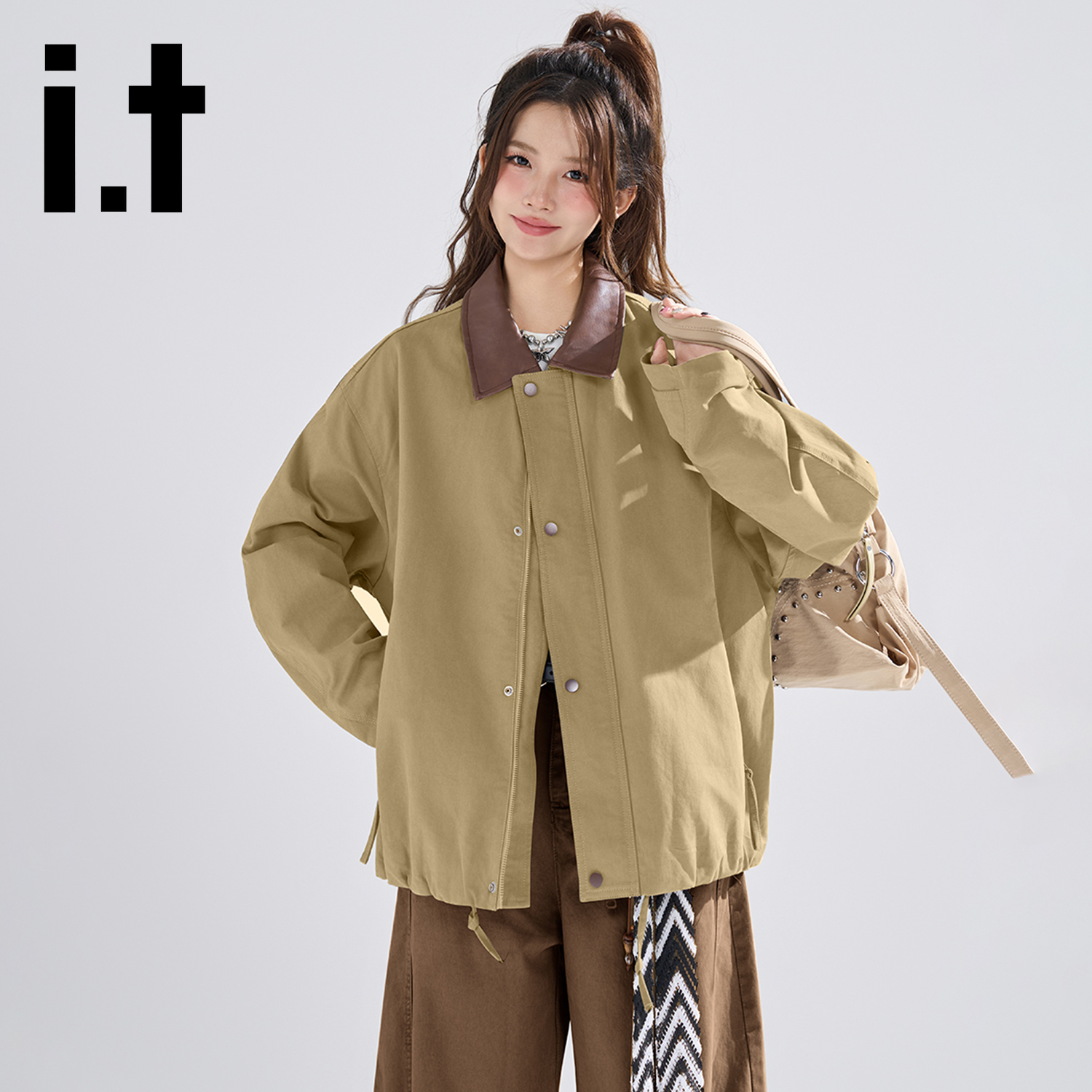 it巴恩风休闲翻领夹克短款外套