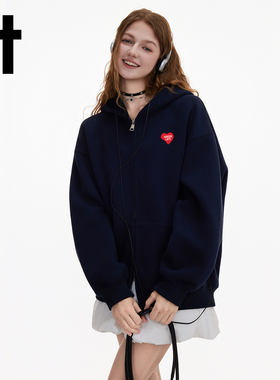 it:CHOCOOLATE连帽开衫卫衣加绒加厚宽松休闲2025秋冬外套上衣潮