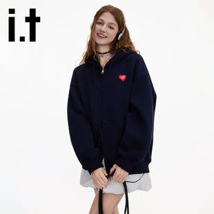 it:CHOCOOLATE连帽开衫卫衣加绒加厚宽松休闲2025秋冬外套上衣潮