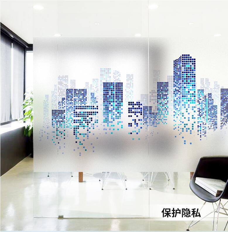 几何创意简约现代商务玻璃贴办公室隔断腰线装饰不透影静电贴膜