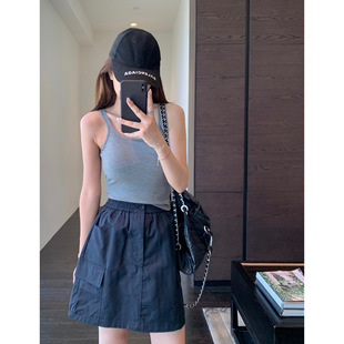 酷飒时髦～防走光纯色三分裤 半身裙女夏新 工装 大口袋半裙高腰短款