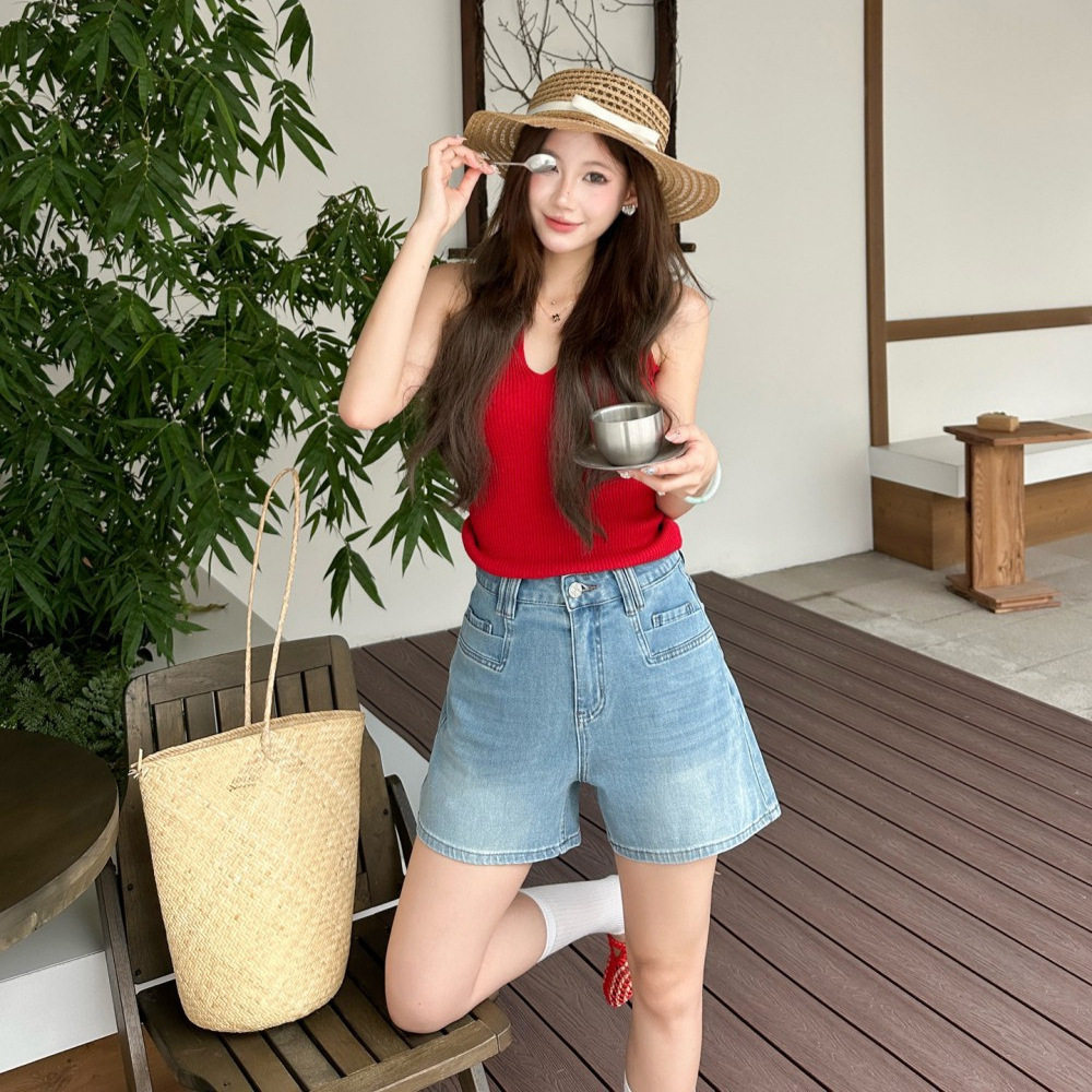 镇店~四面弹牛仔短裤女夏季高腰显瘦a字辣妹阔腿热裤时尚百搭
