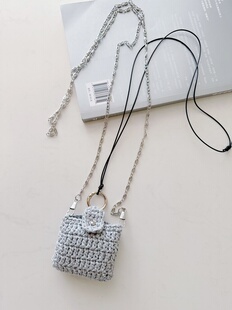 特价原创设计手工编织两用耳机包挂脖可调节抽绳斜挎袋凹造型小包