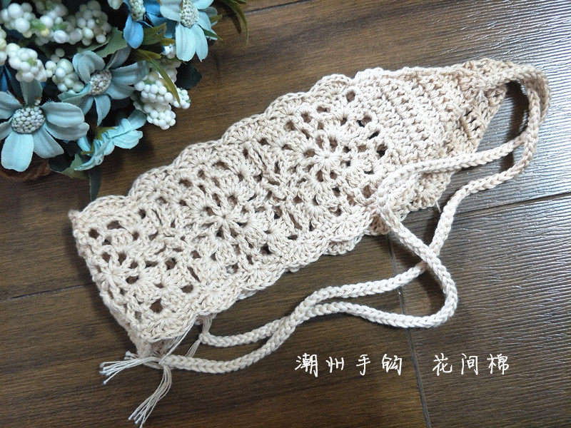 复古文艺清新森系手工钩花花朵拼接系带纯棉线发带发饰发箍花边