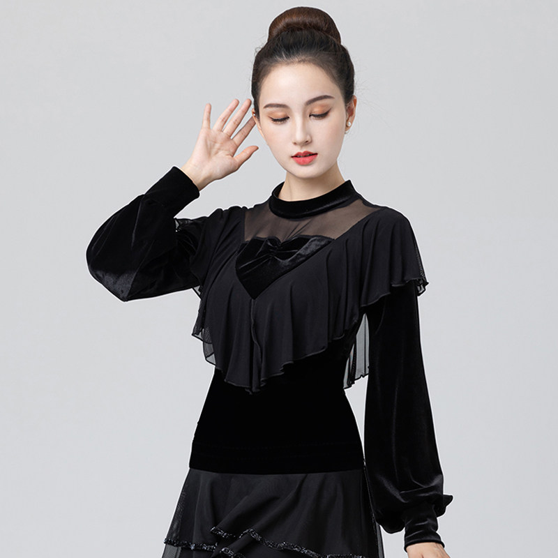 秋冬新款广场舞服装上衣韩国绒长袖成人女跳舞衣服拉丁舞练功服装