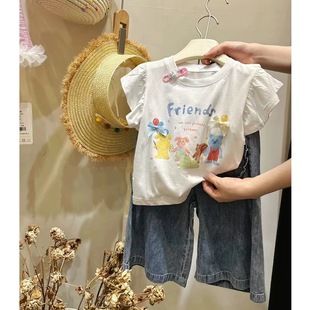 女童短袖 洋气卡通甜美上衣女宝宝可爱蝴蝶结T恤潮 T恤儿童夏季 新款