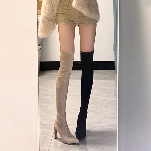 OMG好显腿长！7cm高跟过膝弹力靴