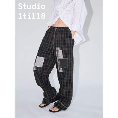 Studio1till8格纹贴布长裤