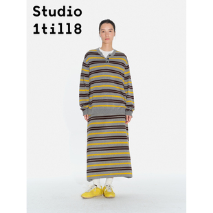 Studio1till8 拼色设计感毛衣半裙慵懒风三季套装条纹针织两件套