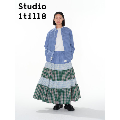 Studio1till8格纹拼接抽褶裙