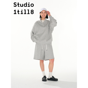 Studio1till8 黑灰色/花灰色同色四合扣立领外套&抽绳阔腿短裤