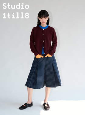 Studio1till8 紫酱红色 假两件套头开衫撞色羊毛羊绒混纺毛针织衫