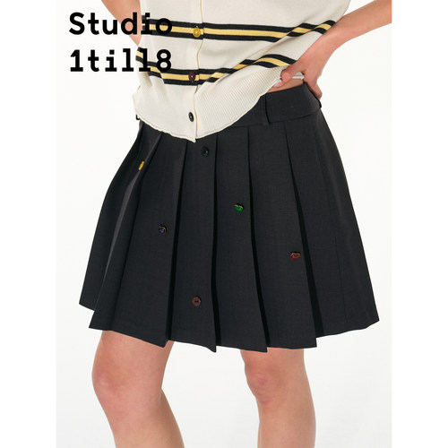 Studio1till8扣子百褶半裙