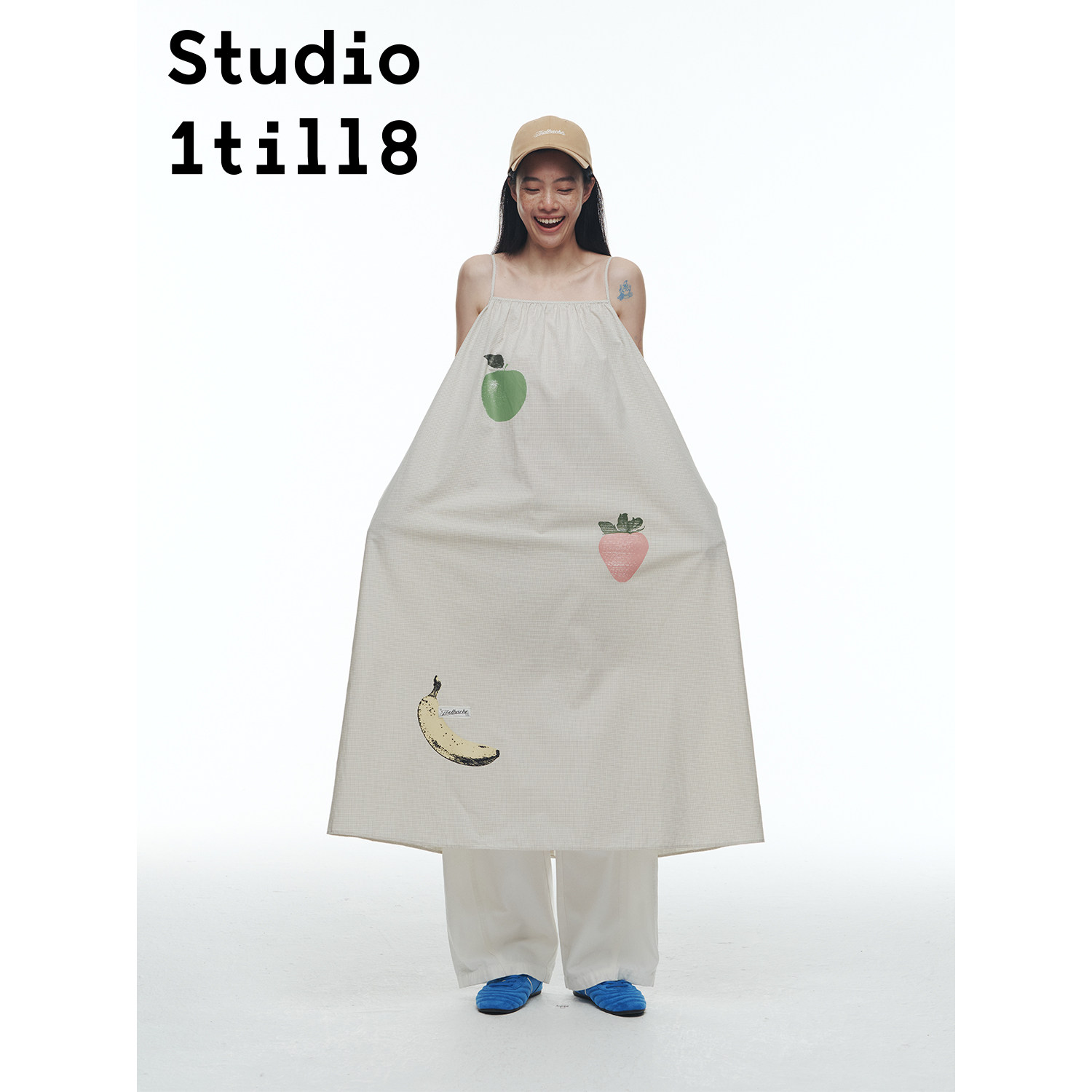 Studio1till8 宽松休闲度假风慵懒感长裙撞色水果印花吊带裙