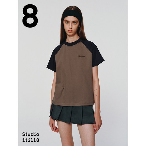 Studio1till88字母刺绣插肩T恤