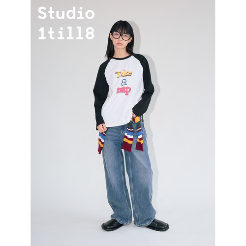 Studio1till8英文插肩袖长袖T恤